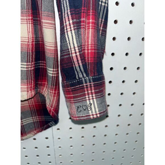 Current Elliott The Perfect School Shirt Red Revival Plaid Studded - Picture 5 of 6